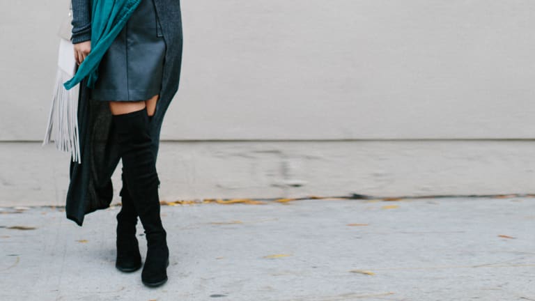 knee high boots with midi skirt