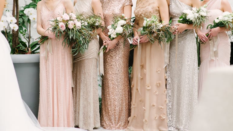 Champagne and Blush Wedding Dress Bridesmaids