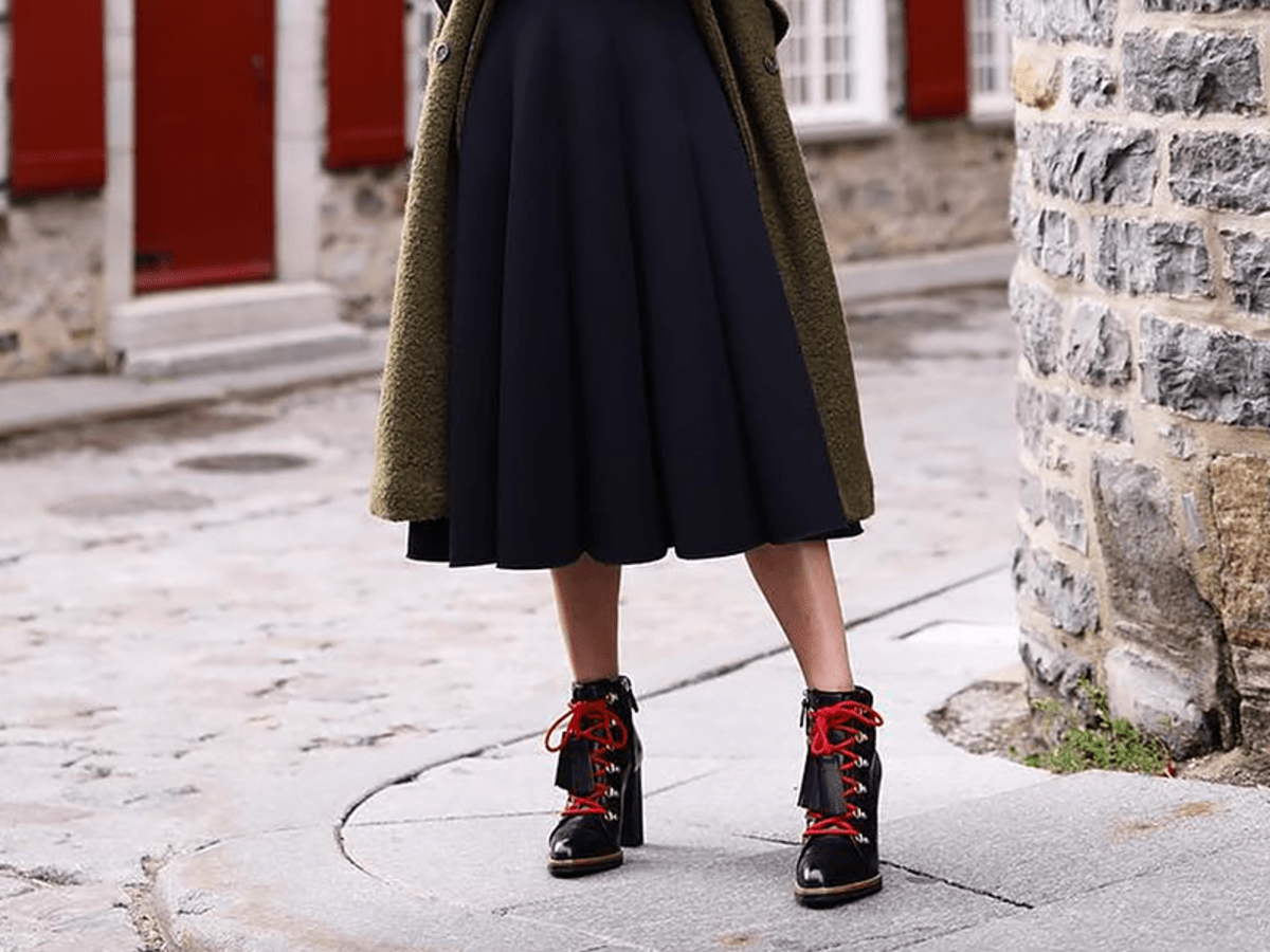 winter skirt boots outfit