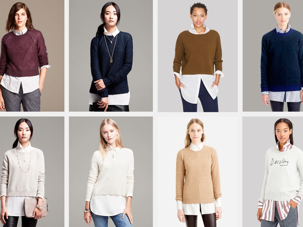 Sweater with collared shirt underneath shop