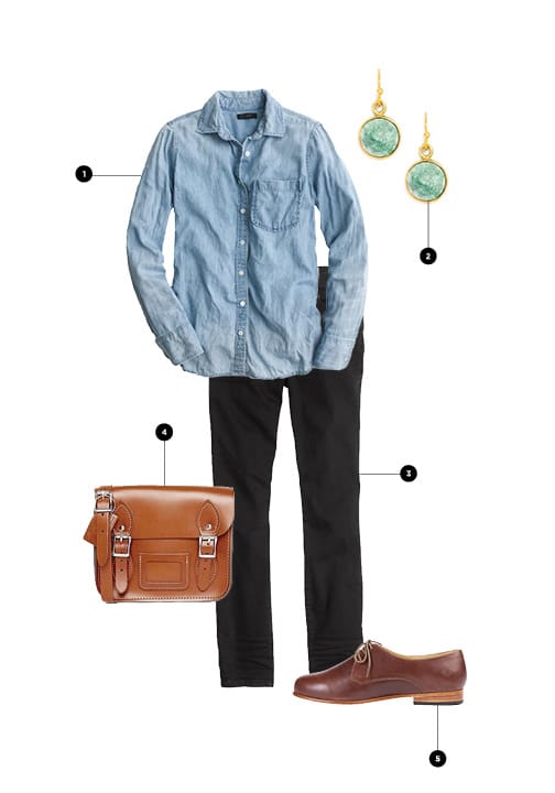1. J.Crew, $78 / 2. BaubleBar, $28 / 3. Madewell, $125 / 4. Asos, $62 / 5. Nisolo, $158