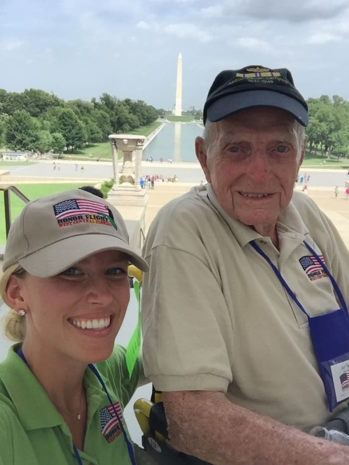 Jim and the author share a moment in front of the Washington Monument. Little did Jim know that there are three people in this photo!