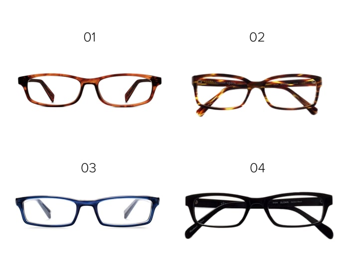 1. Warby Parker, $95 / 2. Classic Specs glasses, $89 / 3. Warby Parker, $95 / 4. Classic Specs glasses, $89