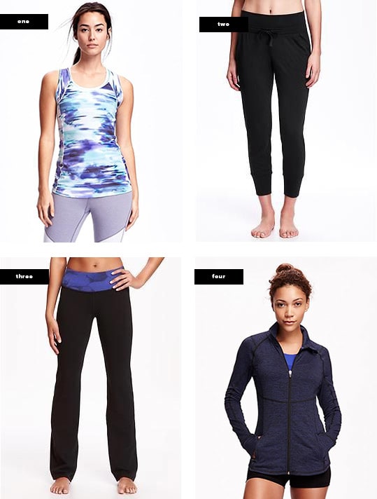 1. Tank, $14 / 2. Joggers, $25 / 3. Yoga Pants, $20 / 4. Jacket, $40