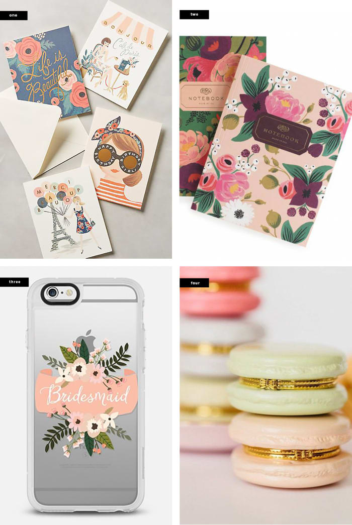 1. Anthropologie, $18 / 2. Rifle Paper Co., $14 / 3. Casetify, $40 / 4. Please Don't Tell, $14