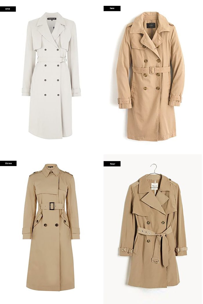1. Warehouse, $141 / 2. J. Crew, $168 / 3. Warehouse, $158 / 4. Madewell, $168