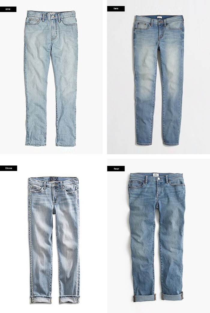 1. Madewell, $115 / 2. J.Crew Factory, $51 / 3. Lucky Brand, $119 / 4. J.Crew, $135