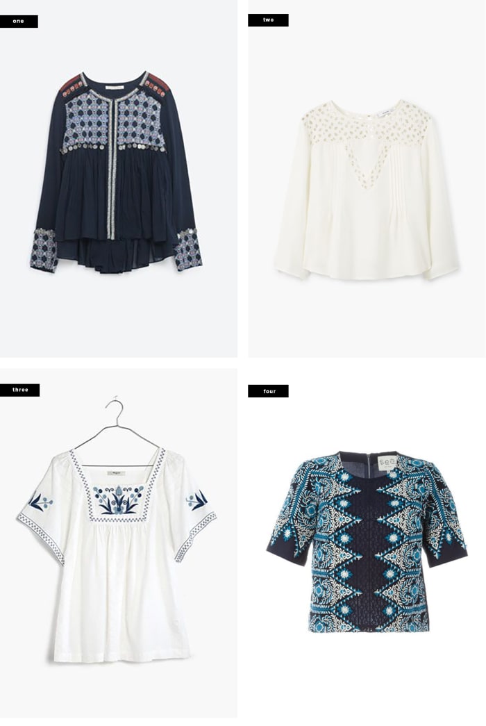 1. Zara, $100 / 2. Mango, $60 / 3. Madewell, $98 / 4. Far Fetch, $160