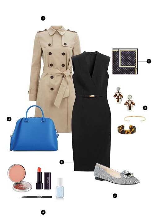 1. House of Fraser, $270 / 2. Ann Taylor, $40 / 3. all BaubleBar // $34, $18, $34 / 4. Charles & Keith, $79 / 5. White House Black Market, $160 / 6. Stila, $22; Cargo, $26; Fiona Stiles, $16; Essie, $9 / 7. Sole Society, $65