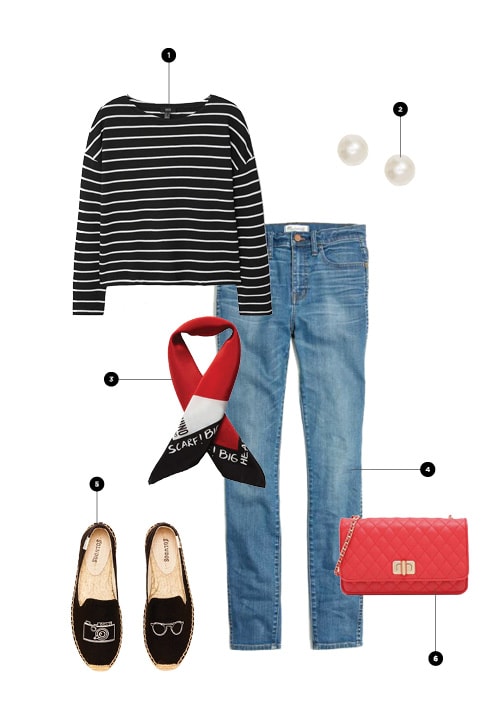 1. Mango, $40 / 2. Ann Taylor, $40 / 3. Gilt, $49 / 4. Madewell, $128 / 5. Soludos, $65 / 6. Charles & Keith, $49