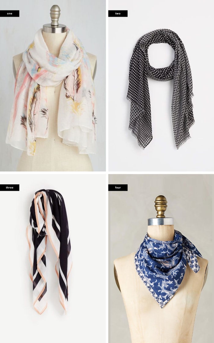 1. ModCloth, $20 / 2. Ann Taylor, $50 / 3. Ann Taylor, $50 / 4. Anthropologie, $50