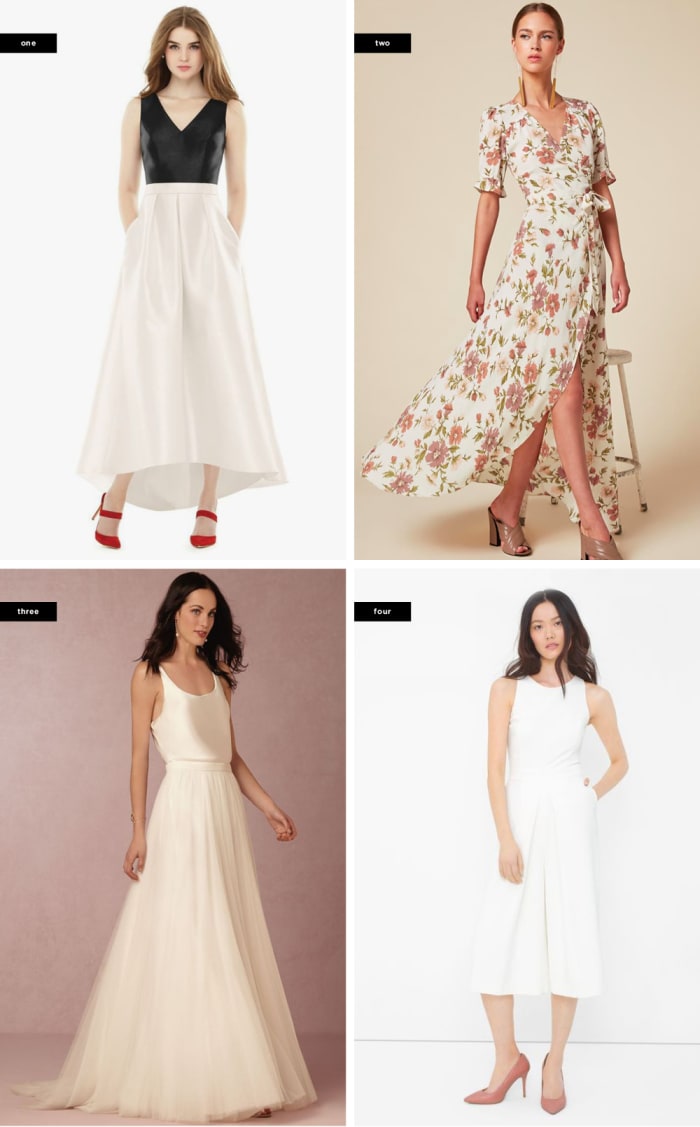 1. Nordstrom, $228 / 2. Reformation, $248 / 3. BHLDN, $600+ / 4. Landsend, $175 (similar)