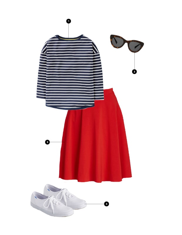 1. Boden, $40 / 2. Warby Parker, $95 / 3. ModCloth, $50 / 4. ModCloth, $40