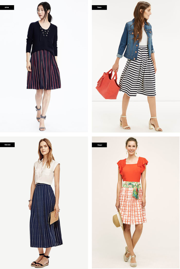 1. Banana Republic, $78 / 2. Oasis, $54 / 3. Ann Taylor, $129 / 4. Anthropologie, $128