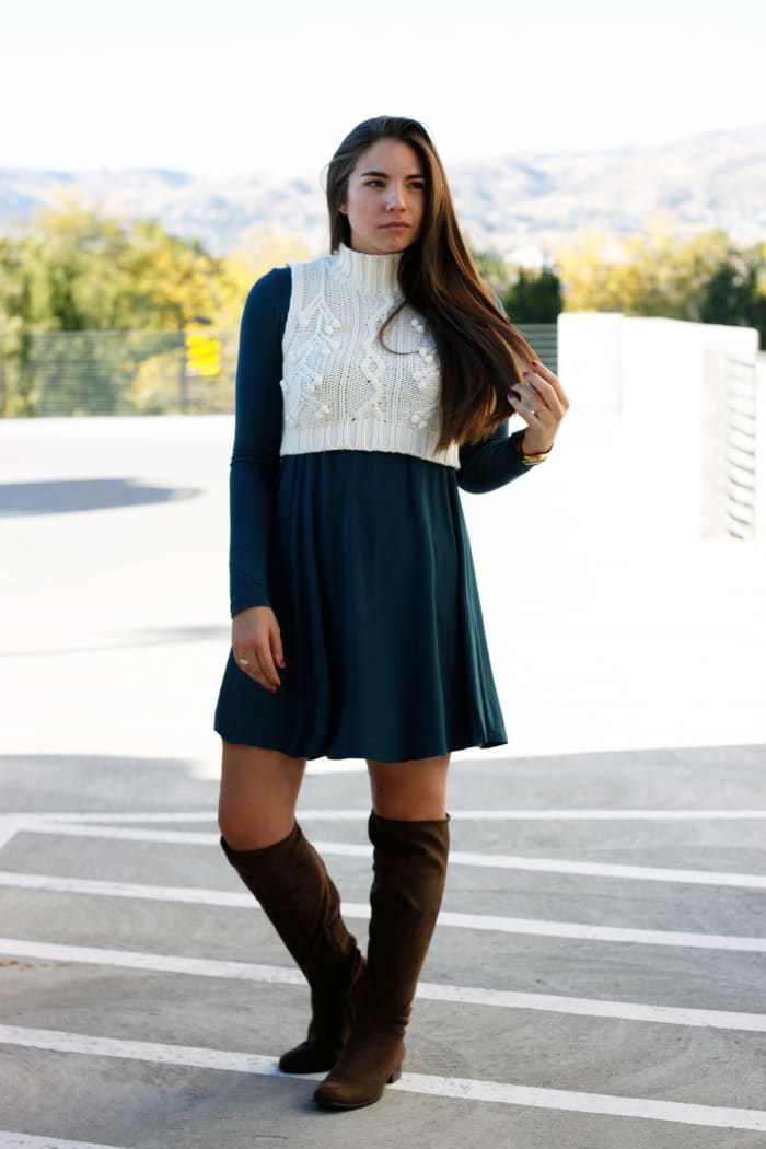 1. Dress, Old Navy, $30 (similar) / 2. Boots, Lord & Taylor, $229 (similar) / 3. Sweater, Kohl’s, $38 (similar) / 4. Watch, Nixon, $125 // Photo Credit: Lauryncakes