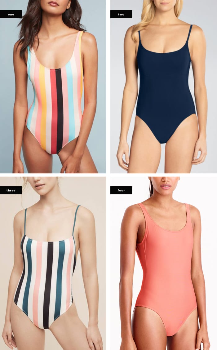 1. Anthropologie, $168 / 2. Wala Swim, $244 / 3. Anthropologie, $168 / 4. J.Crew, $70
