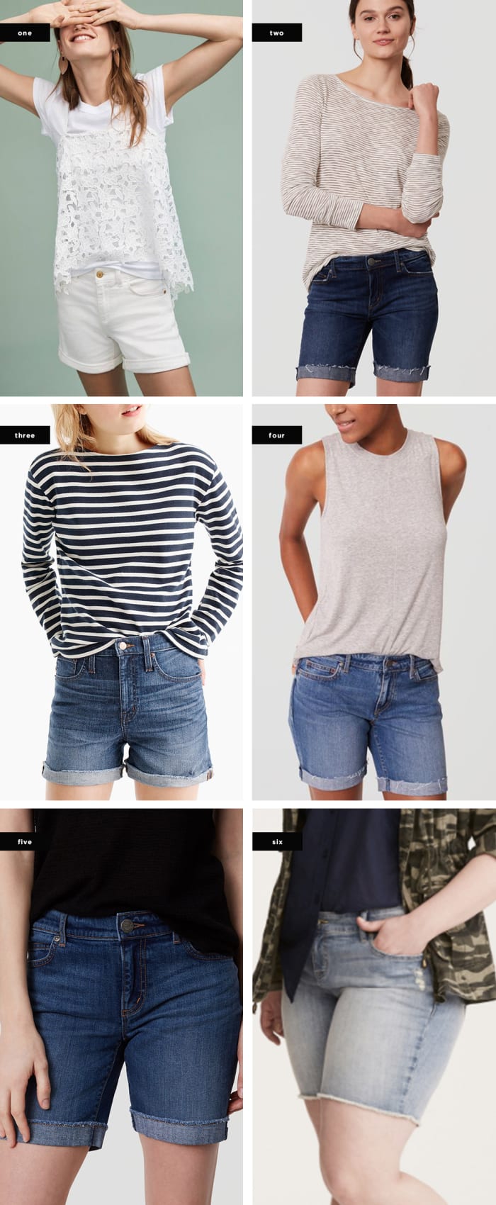1. Anthropologie, $68 / 2. Loft, $55 / 3. J.Crew, $80 / 4. Loft, $55 / 5. Loft, $55 / 6. Torrid, $32