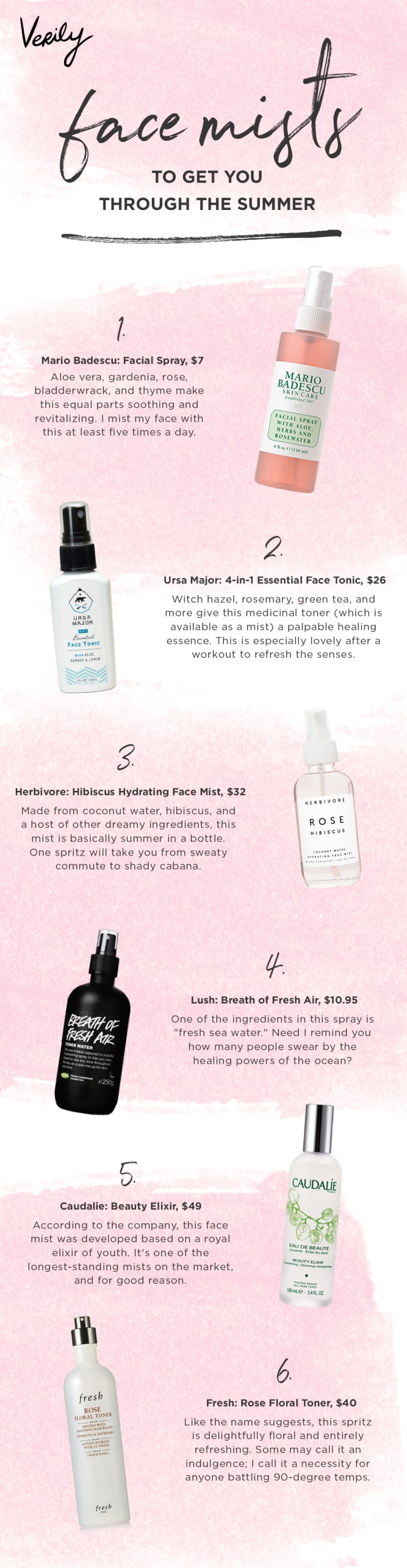 1. Mario Bodescu, $7 / 2. Ursa Major, $14 / 3. Herbivore, $32 / 4. Lush, $11 / 5. Caudalie, $49 / 6. Fresh, $40
