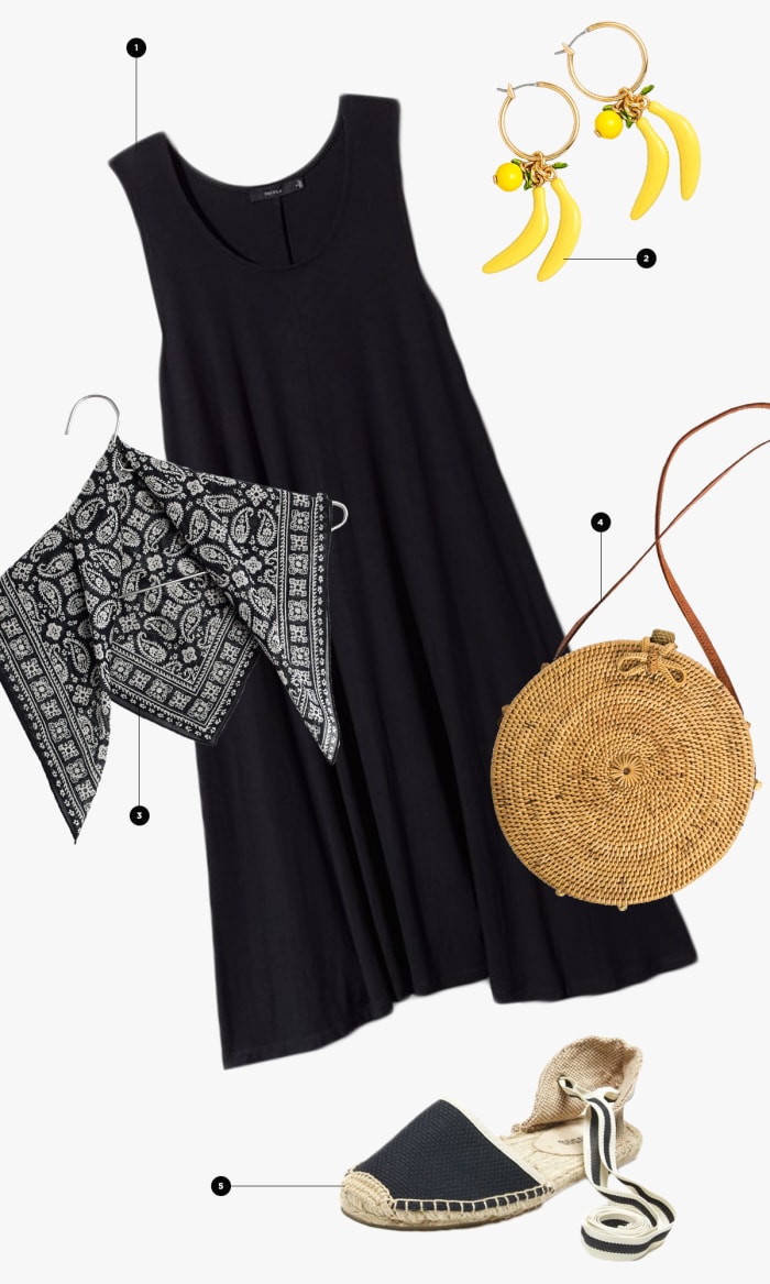 1. Madewell, $65 / 2. J.Crew, $20 / 3. Madewell, $13 / 4. 31 Bits, $84 / 5. Soludos, $55