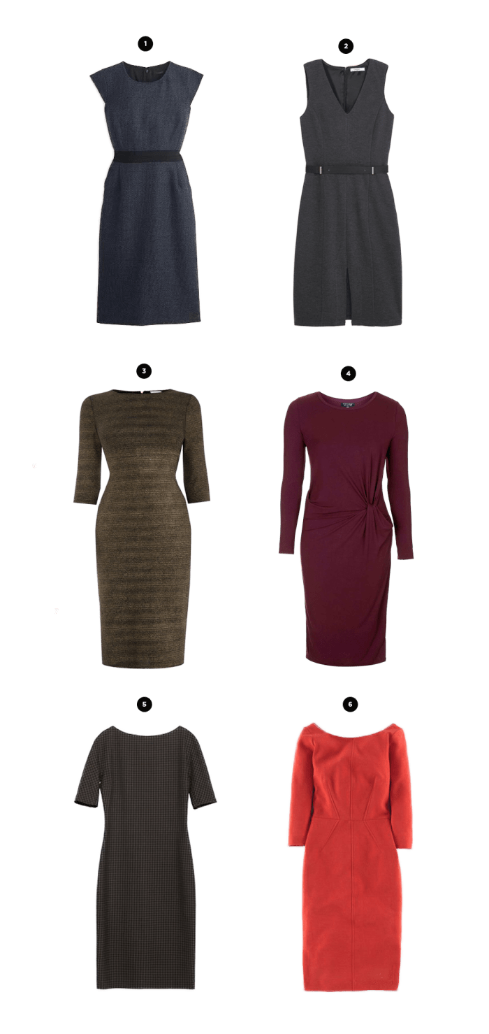 1. J.Crew, $178 / 2. Mango, $55 / 3. Warehouse, $98 / 4. Topshop, $52 / 5. Zara, $70 / 6. Boden, $148
