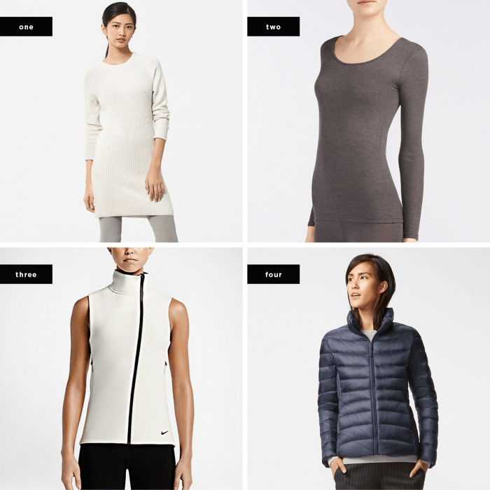 1. Uniqlo, $50 / 2. Uniqlo, $15 / 3. Nike, $155 / 4. Uniqlo, $50