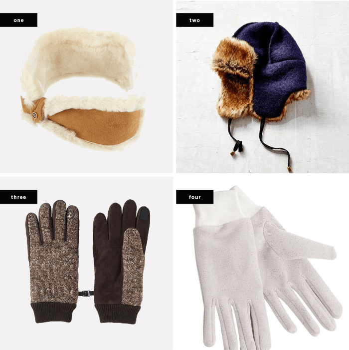 1. UGG, $95 / 2. Urban Outfitters, $44 / 3. Uniqlo, $10 (similar) / 4. Carol Wright Gifts, $4