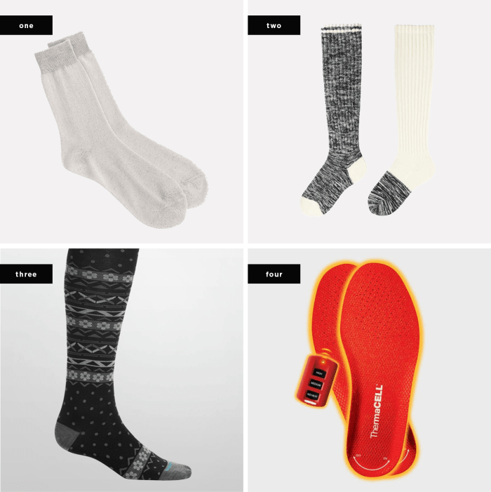 1. Carol Wright Gifts, $4 / 2. Uniqlo, $13 / 3. Icebreaker, $25 / 4. ThermaCell, $135
