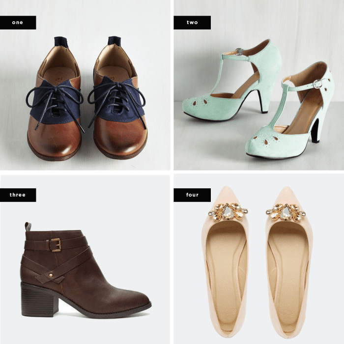 1. ModCloth, $40 / 2. ModCloth, $45 / 3. Forever 21, $35 / 4. ASOS, $45