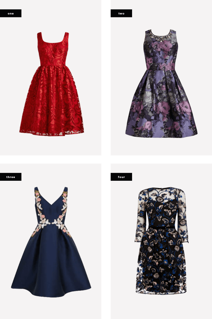 1. ModCloth, $220 / 2. ModCloth, $180 / 3. Dorothy Perkins, $110 / 4. Warehouse, $267