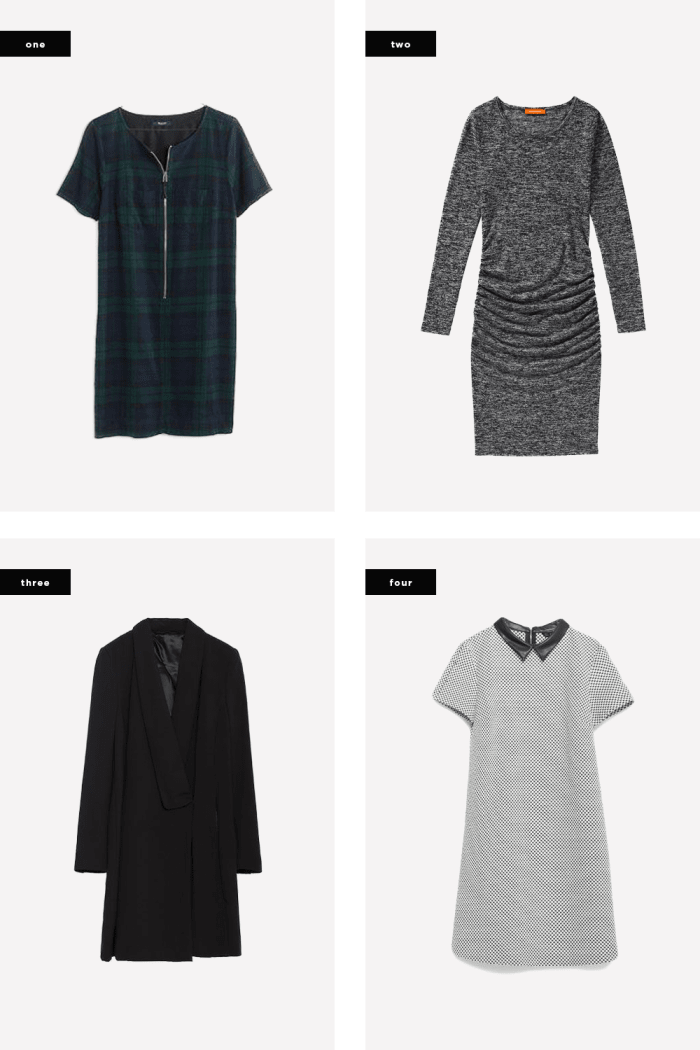 1. Madewell, $148 / 2. Joe Fresh, $29 / 3. Zara, $129 / 4. Zara, $50