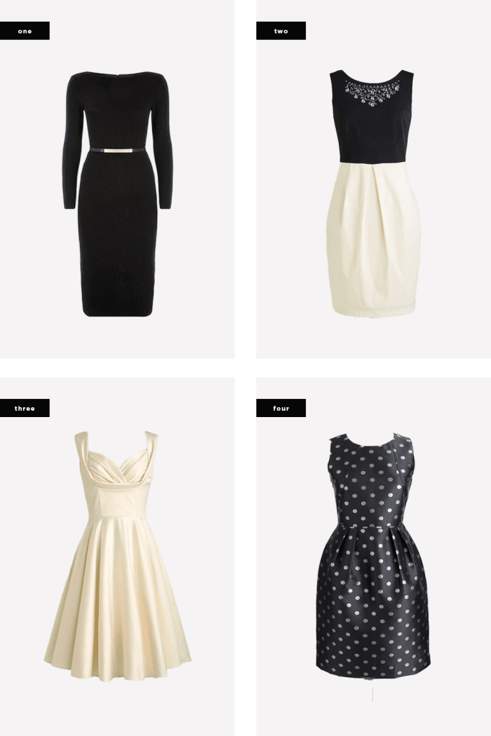 1. Ted Baker, $234 / 2. ModCloth, $54 / 3. ModCloth, $170 / 4. J.Crew, $59