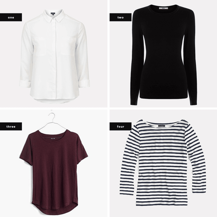 1. Topshop, $55 / 2. Oasis, $27 / 3. Madewell, $30 / 4. J.Crew, $40