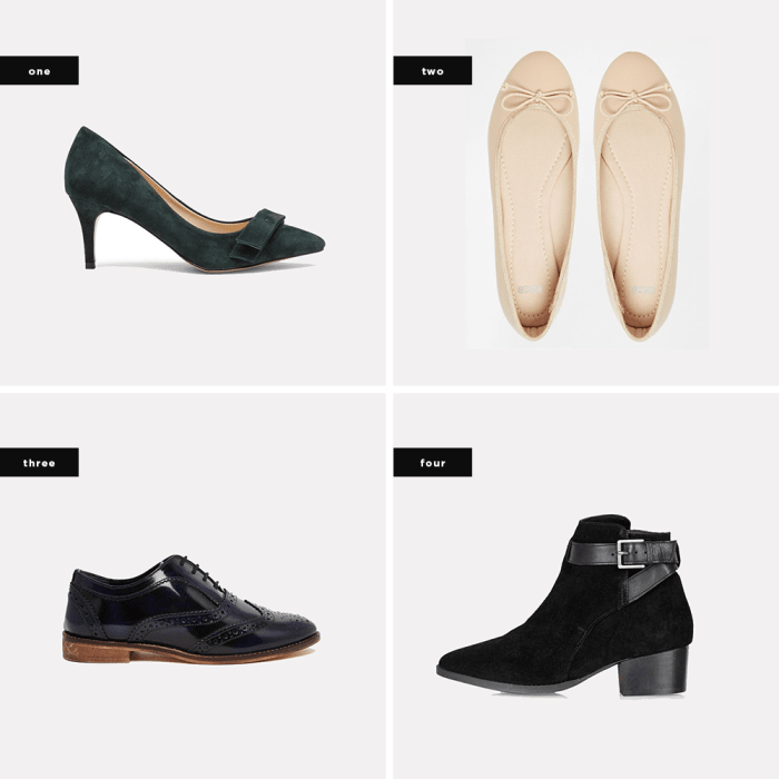 1. Sole Society, $80 / 2. Asos, $21 / 3. Asos, $60 / 4. Topshop, $75