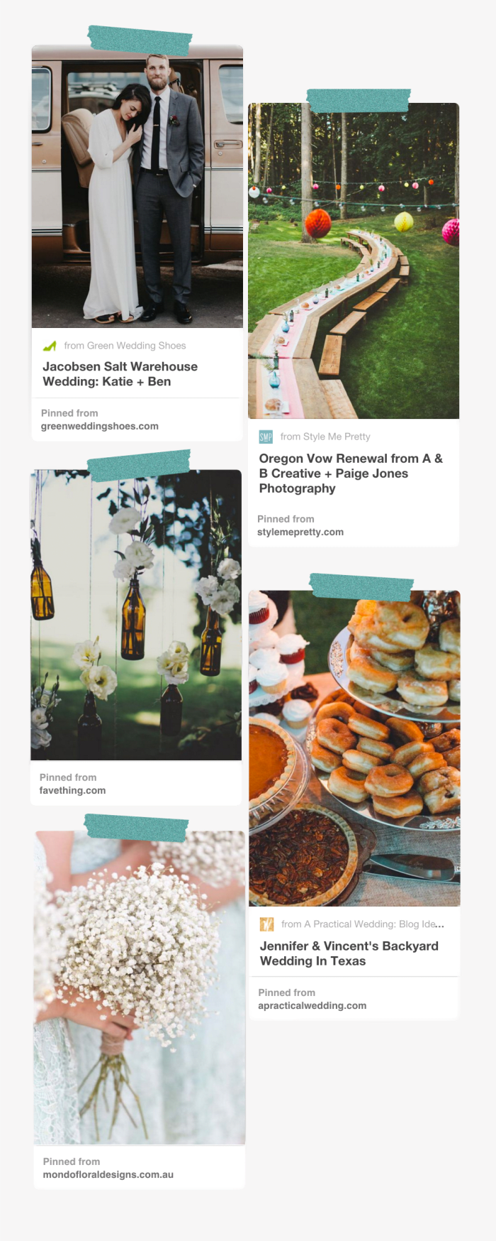 Images via: Green Wedding Shoes / Style Me Pretty / Jonathan Ong / Jason + Anna Photography / Mondo Floral Designs