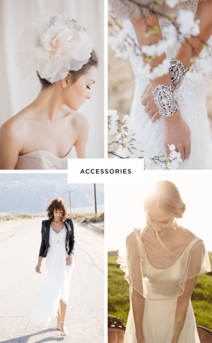 Clockwise from top left: Praise Wedding, Samantha Wills, BHLDN, Green Wedding Shoes