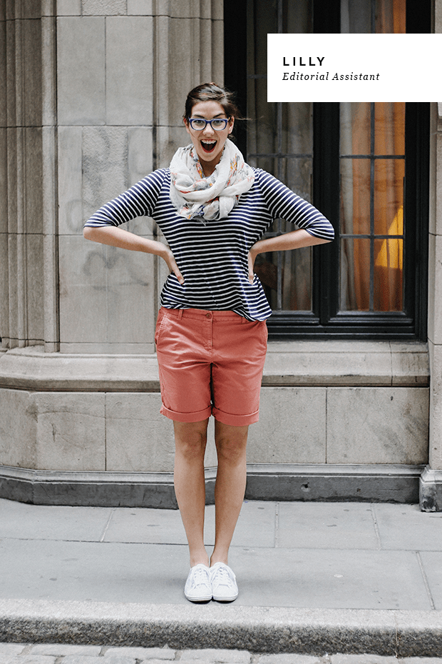 Shop Lilly’s look: 1. Scarf, $34 (similar) / 2. Shirt, $30 (similar) / 3. Shorts, $29 (similar) / Shoes, $30 (similar)