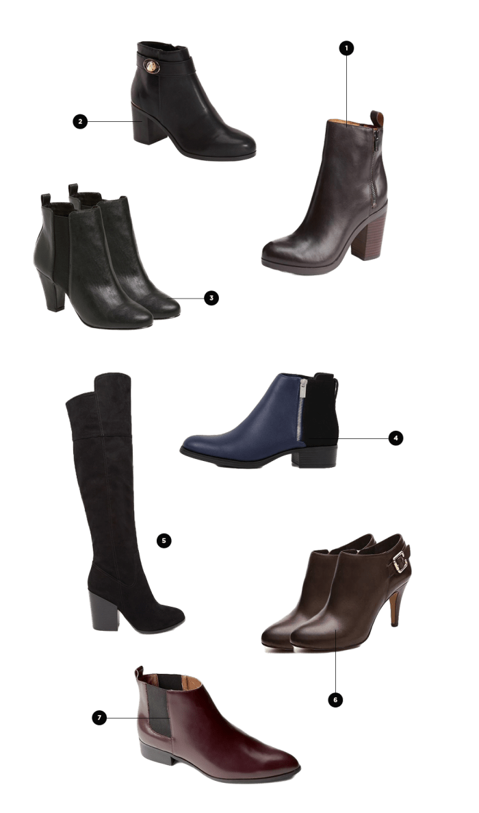 1. Gap, $98 / 2. Nordstrom, $65 / 3. Nordstrom, $98 / 4. Charles & Keith, $89 / 5. Forever 21, $45 / 6. DSW, $90 / 7. Gap, $90