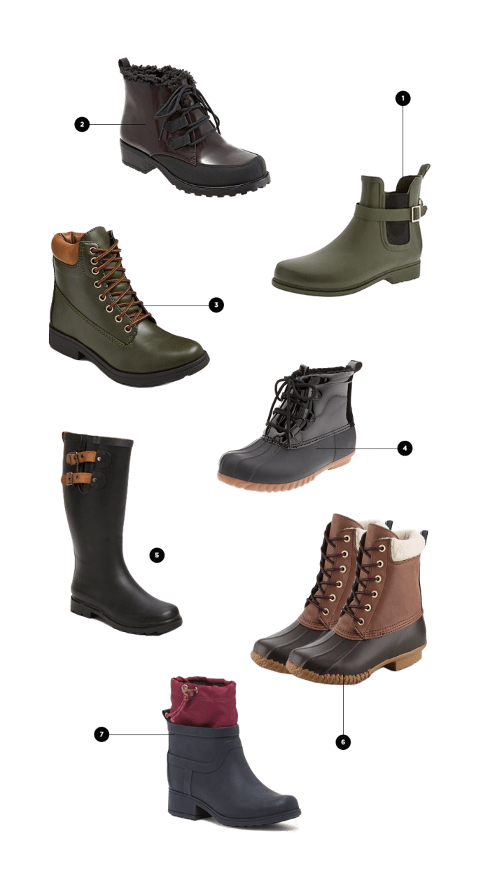 1. Old Navy, $42 / 2. Nordstrom, $89 / 3. Target, $28 / 4. Old Navy, $42 / 5. Nordstrom, $70 / 6. DSW, $90 / 7. Sole Society, $89