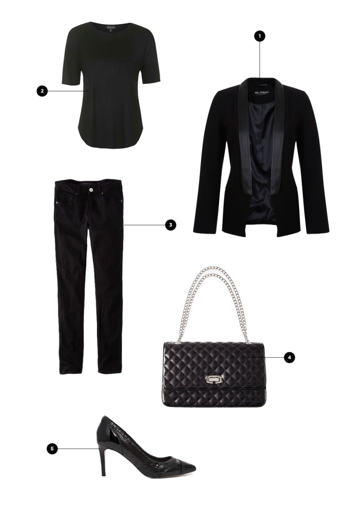 1. Miss Selfridge, $80 / 2. Topshop, $25 / 3. American Eagle Outfitters, $40 / 4. Express, $60 / 5. Asos, $57