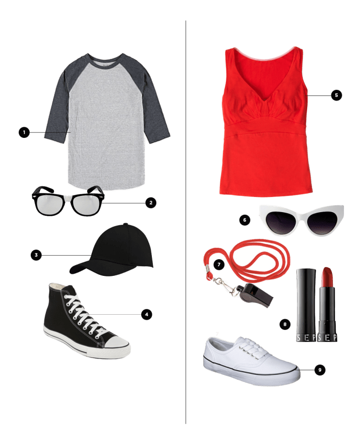 For Him: 1. Forever 21, $11 / 2. Spirit Halloween, $8 / 3. Walmart, $15 / 4. Nordstrom, $55 // For Her: 5. Boden, $36 / 6. Target, $17 / 7. My Lifeguard Shop, $2 / 8. Sephora, $13 / 9. Target, $17