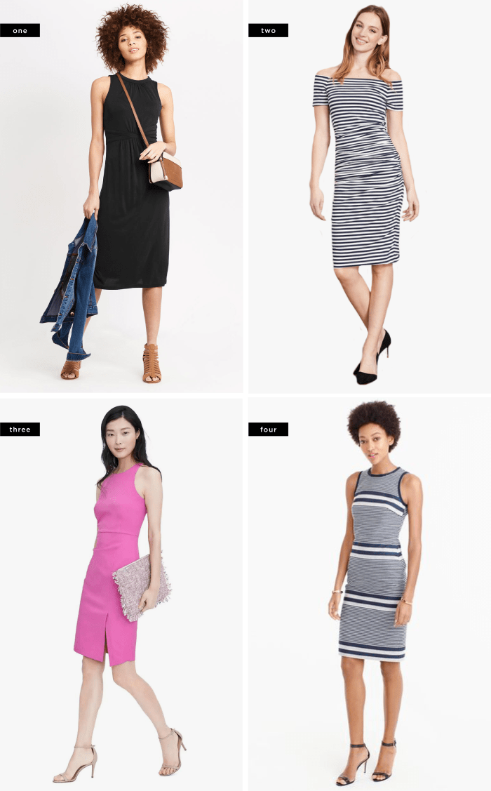 1. Oasis, $58 / 2. Boden, $110 / 3. Banana Republic, $128 / 4. J. Crew, $138