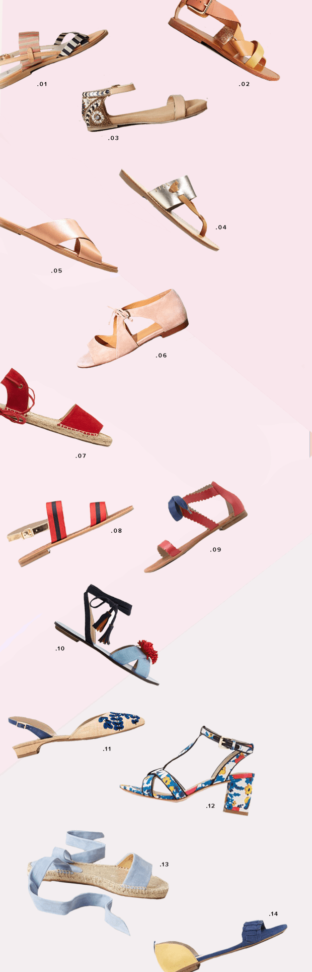 1. Anthropologie, $208 / 2. Anthropologie, $200 / 3. Anthropologie, $98 / 4. Soludos, $89 / 5. Cole Haan, $130 / 6. Sézane, $180 / 7. Soludos, $89 / 8. Boden, $98 / 9. Boden, $110 / 10. J.Crew, $128 / 11. Boden, $120 / 12. Boden, $170 / 13. Anthropologie, $88 / 14. Boden, $110