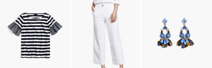 1. J.Crew, $25 / 2. Boden, $75 / 3. J.Crew, $58
