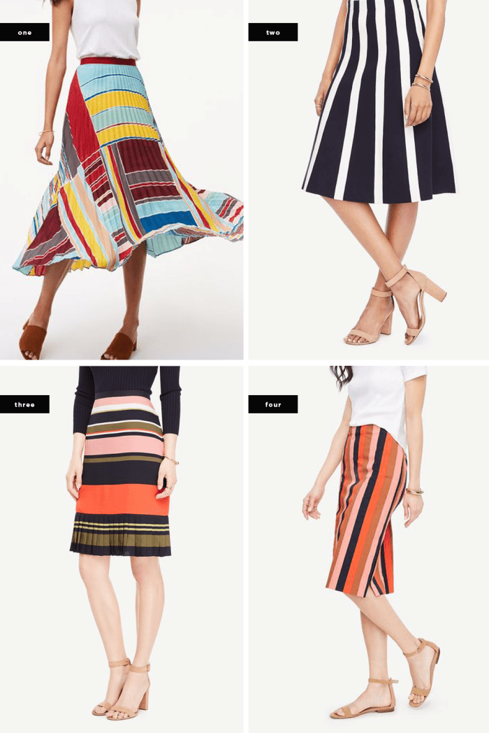 1. Loft, $80 / 2. Ann Taylor, $98 / 3. Ann Taylor, $98 / 4. Ann Taylor, $79