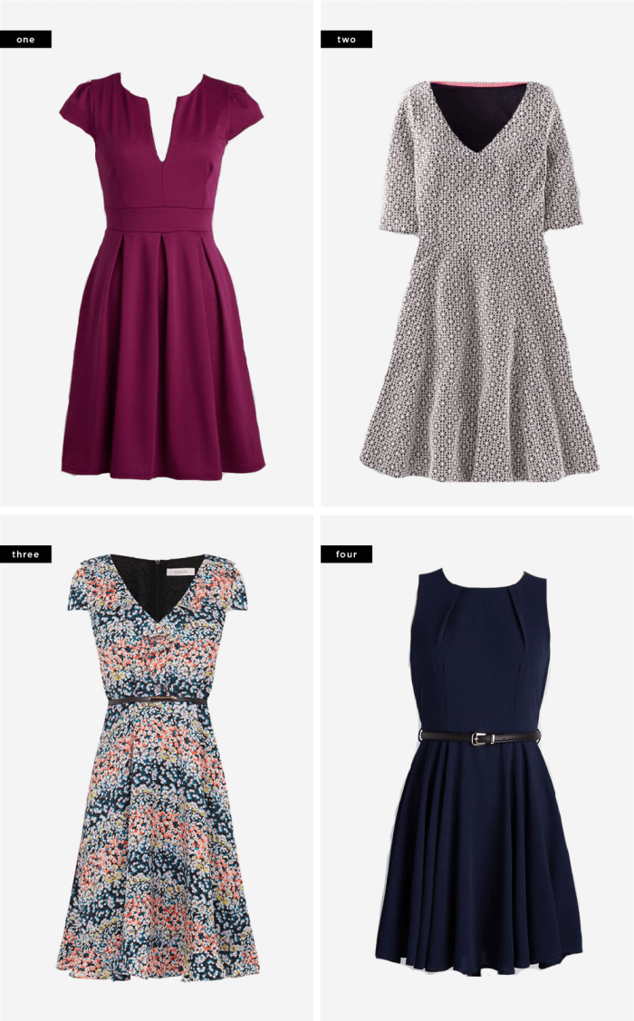 1. ModCloth, $60 / 2. Boden, $41 / 3. Oasis, $59 / 4. ModCloth, $60