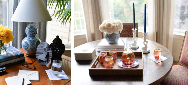 Adding fresh flowers in a monogrammed mason jar (left) or a stately photo-printed plaque (left) to your desk will make any work you do there more enjoyable.