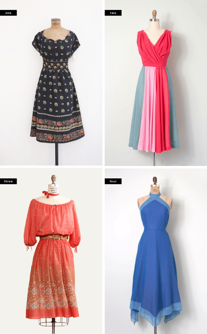 1. Golden Crane Vintage, $41 (similar) / 2. Swanee Grace, $198 / 3. Omnia, $65 / 4. SwaneeGrace, $178