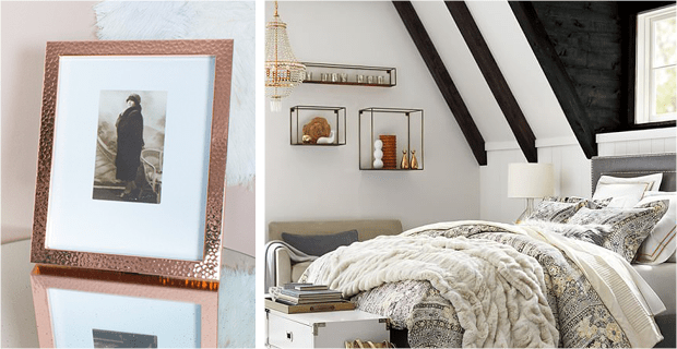 Place personal photos in eye-catching frames and precious pieces in effortlessly arranged shelving for a one-of-a-kind display in your bedroom or living room.