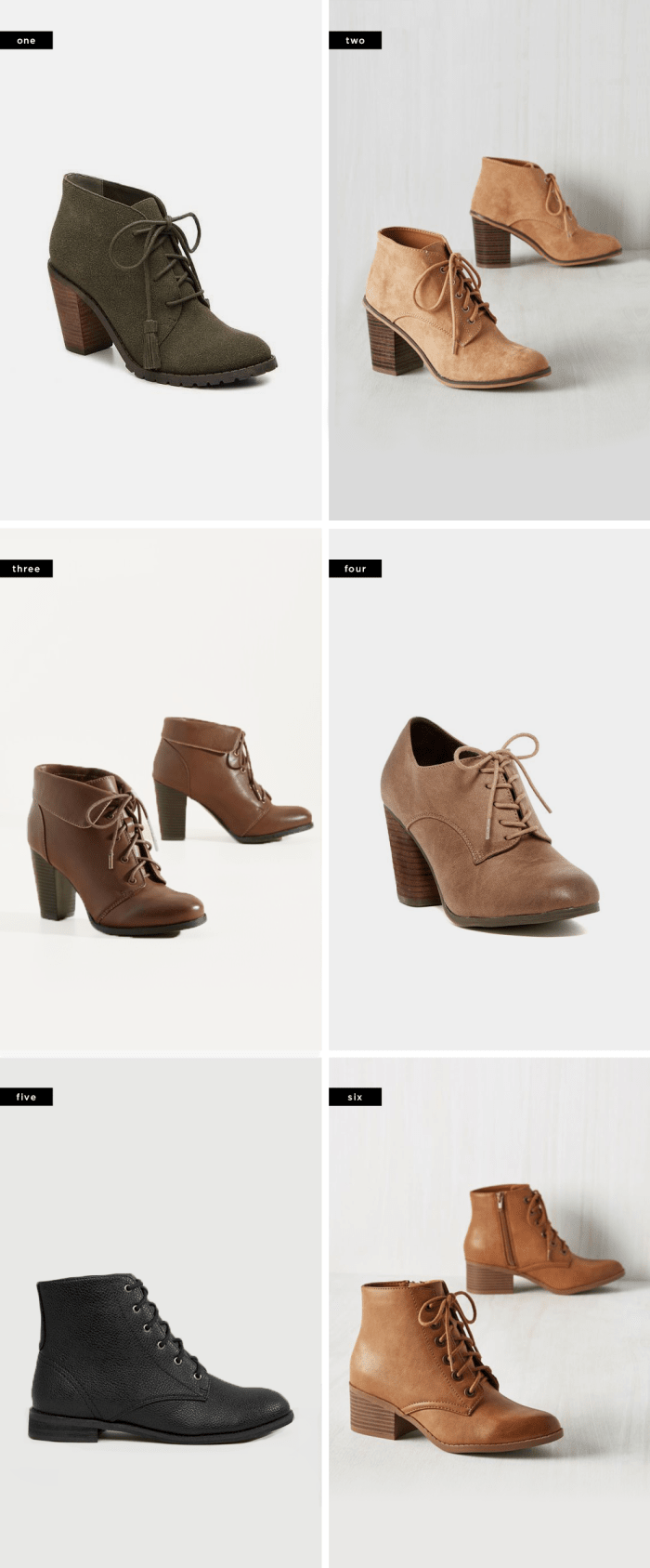 1. DSW, $50 / 2. ModCloth, $50 / 3. ModCloth, $50 / 4. Nordstrom, $50 / 5. Asos, $52 / 6. ModCloth, $50