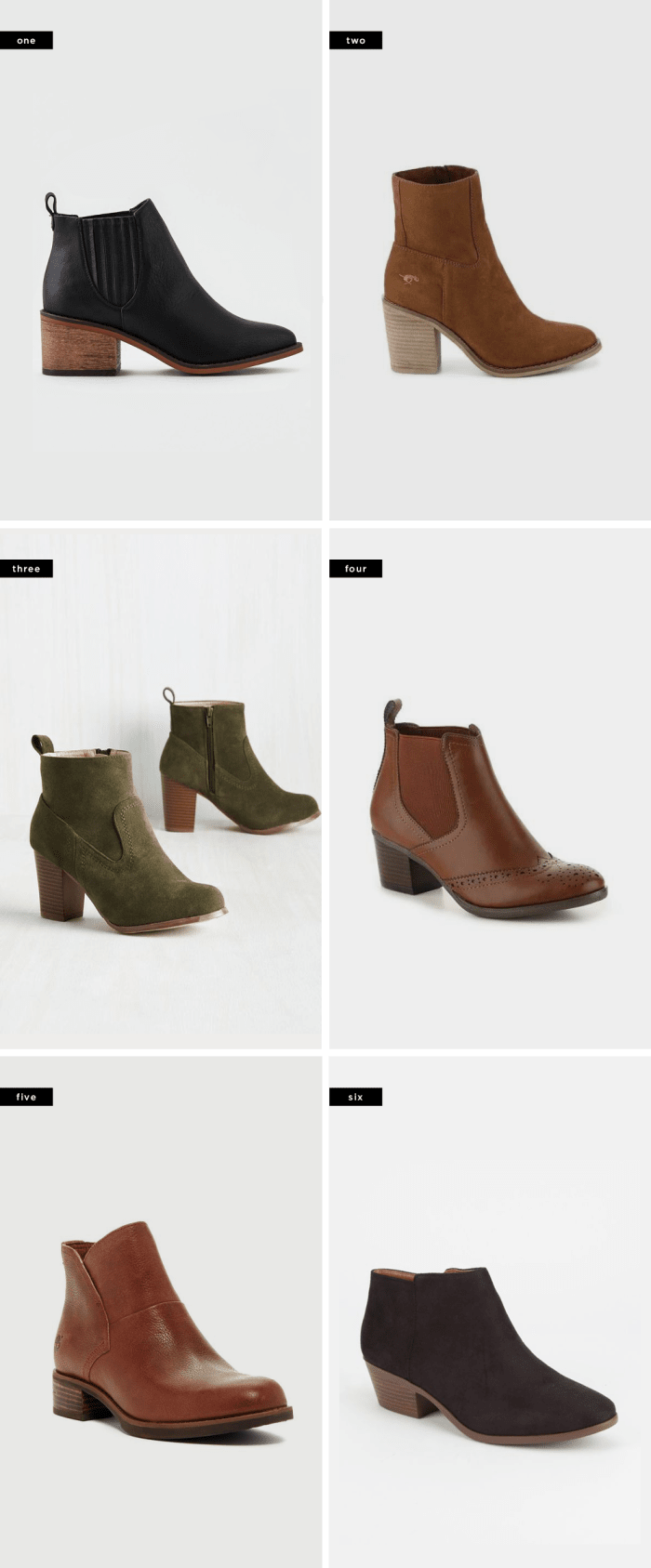 1. American Eagle Outfitters, $42 / 2. Rocket Dog, $60 / 3. ModCloth, $50 / 4. DSW, $50 / 5. Timberland, $80 / 6. Tilly's, $30